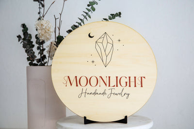 Custom Round Wooden Sign - Small Business Booth Your Actual Logo Minimalist Display Sign Store Front Small Shop Logo Circle Wooden Handmade