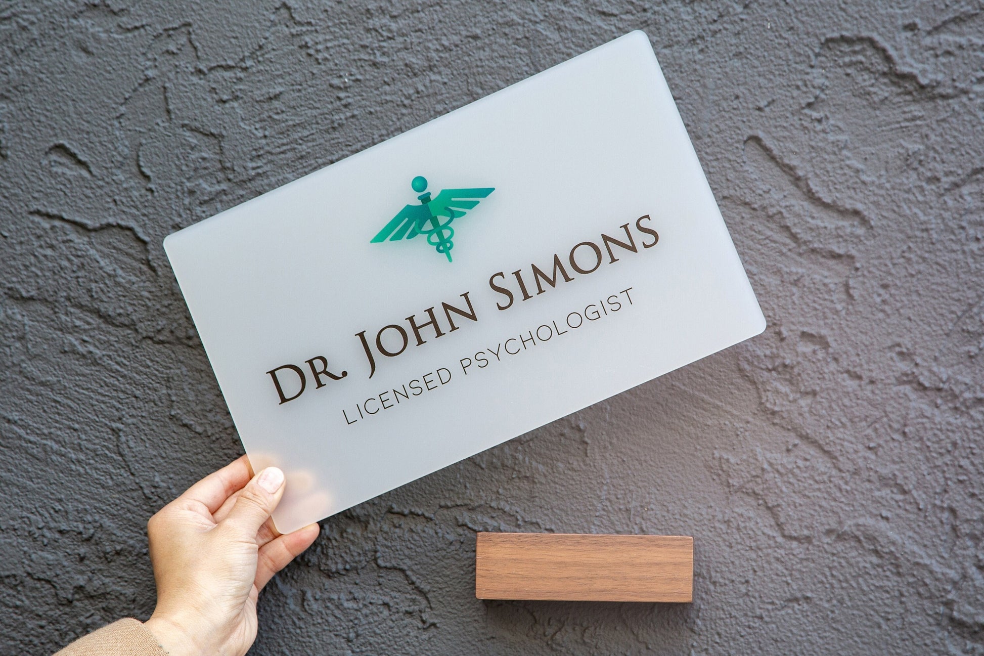 Ice Wall Door Interchangeable Name Plate w/ Wood Stand - 11.5x7" Personalized Custom Sign for Home & Office Wall, New Job Office Wall Decor