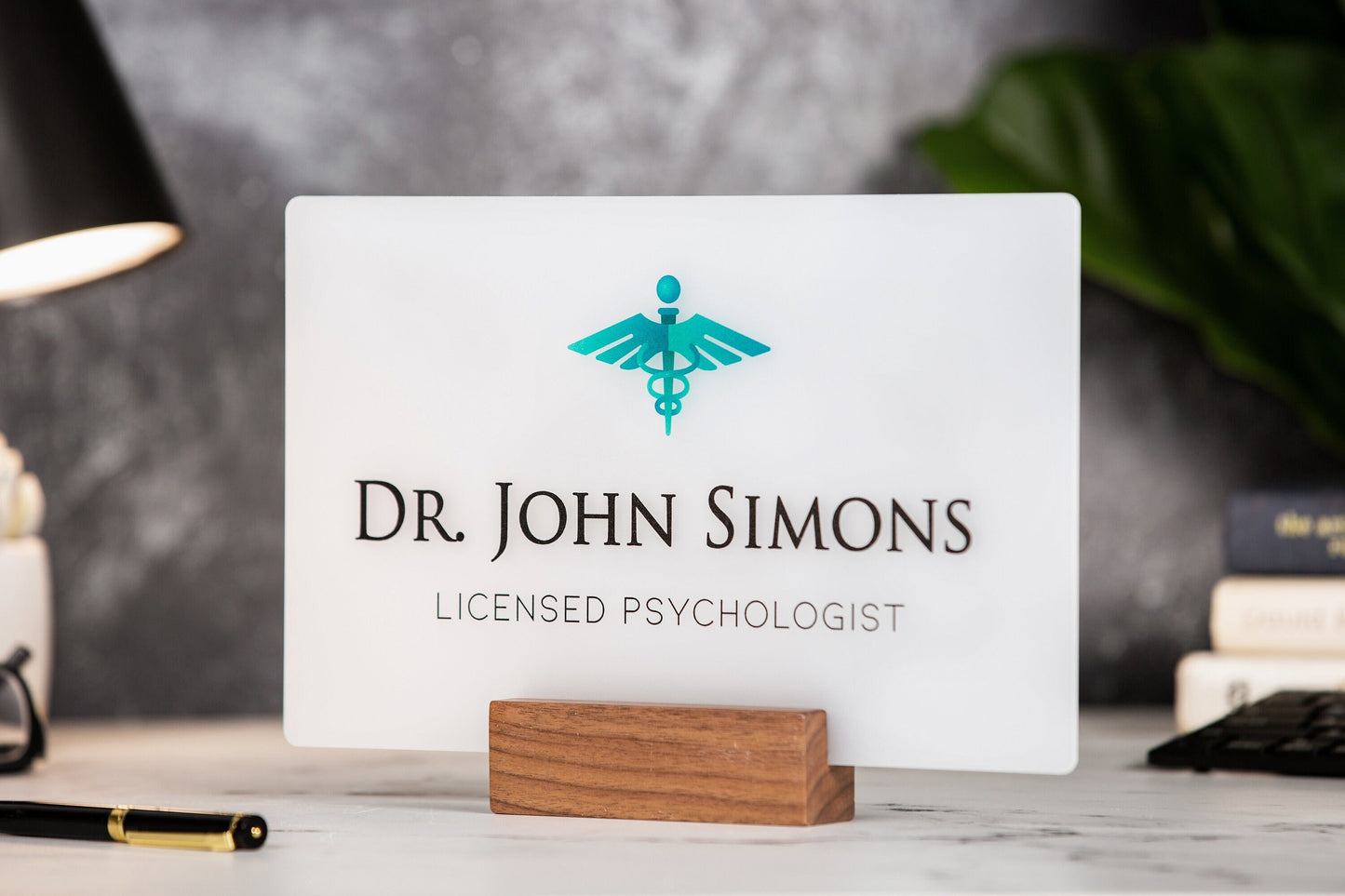 Ice Wall Door Interchangeable Name Plate w/ Wood Stand - 11.5x7" Personalized Custom Sign for Home & Office Wall, New Job Office Wall Decor