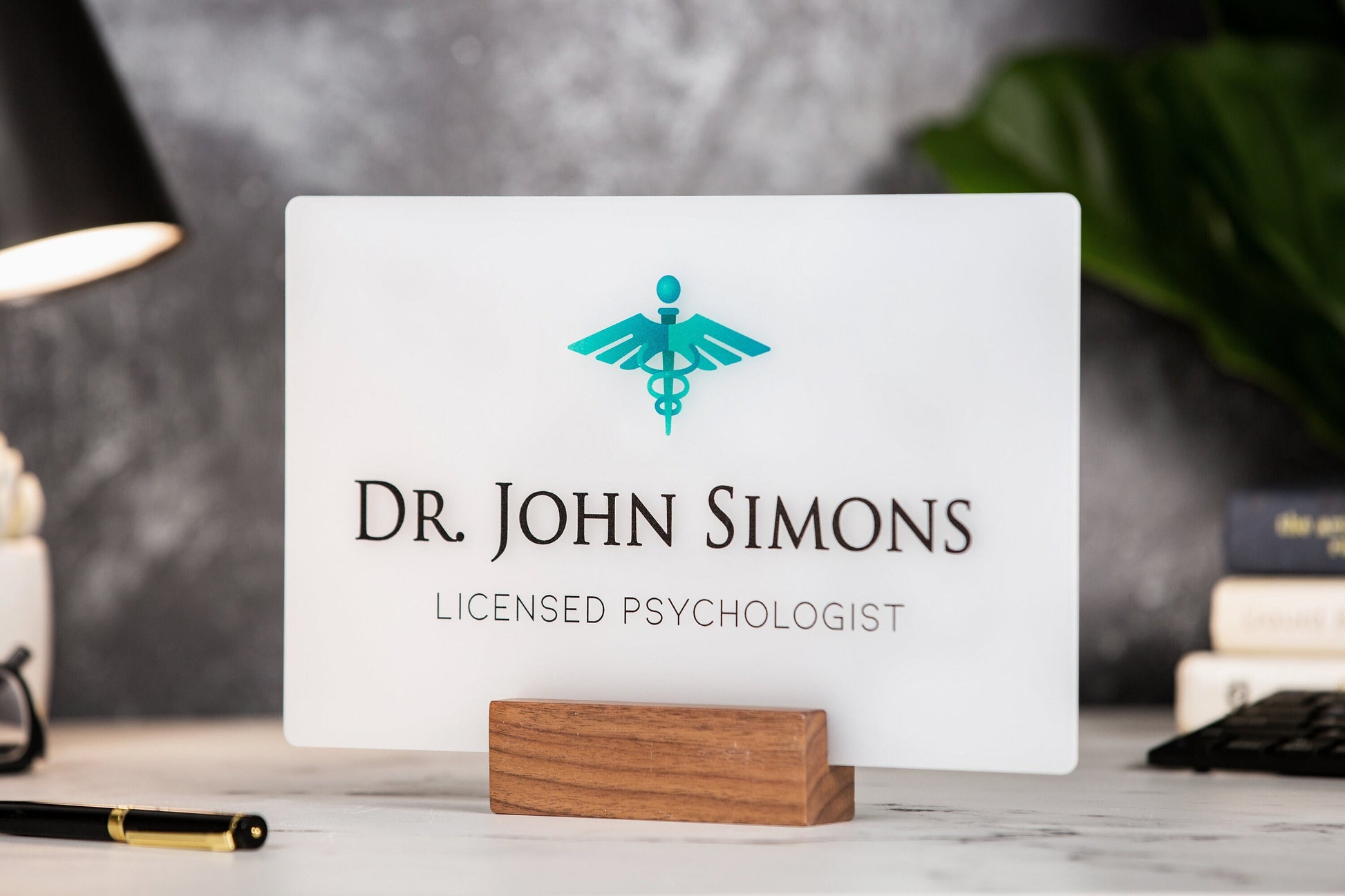 Ice Wall Door Interchangeable Name Plate w/ Wood Stand - 11.5x7" Personalized Custom Sign for Home & Office Wall, New Job Office Wall Decor
