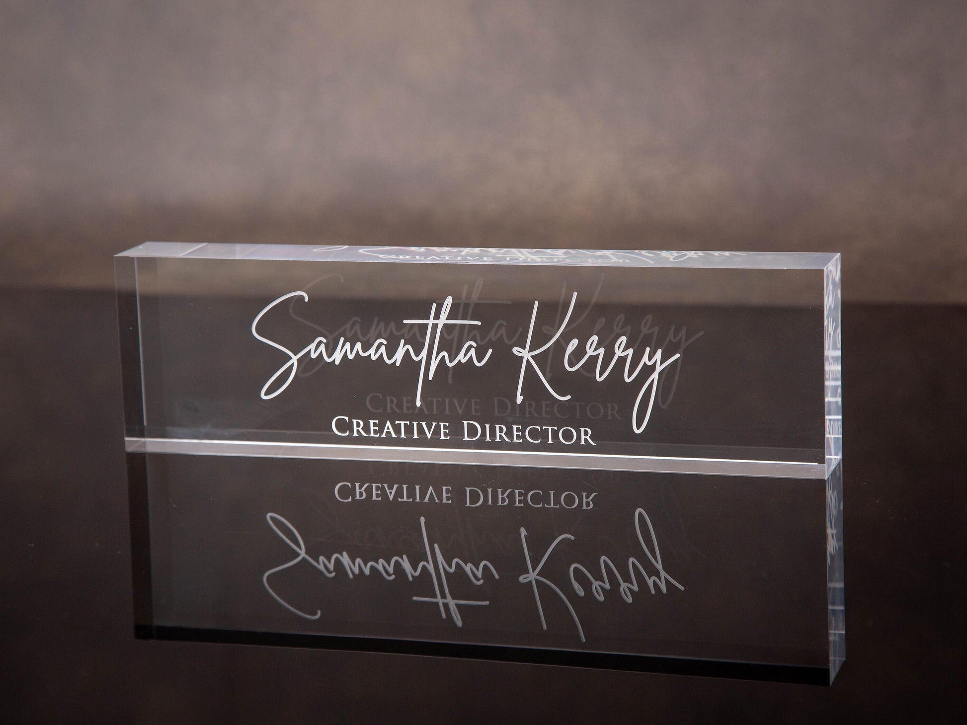 Engraved Desk Block - Minimal Executive Desk CEO Sign, Real Estate or Teacher Name Sign, New Job Office Decor, Company Staff Employee Gift