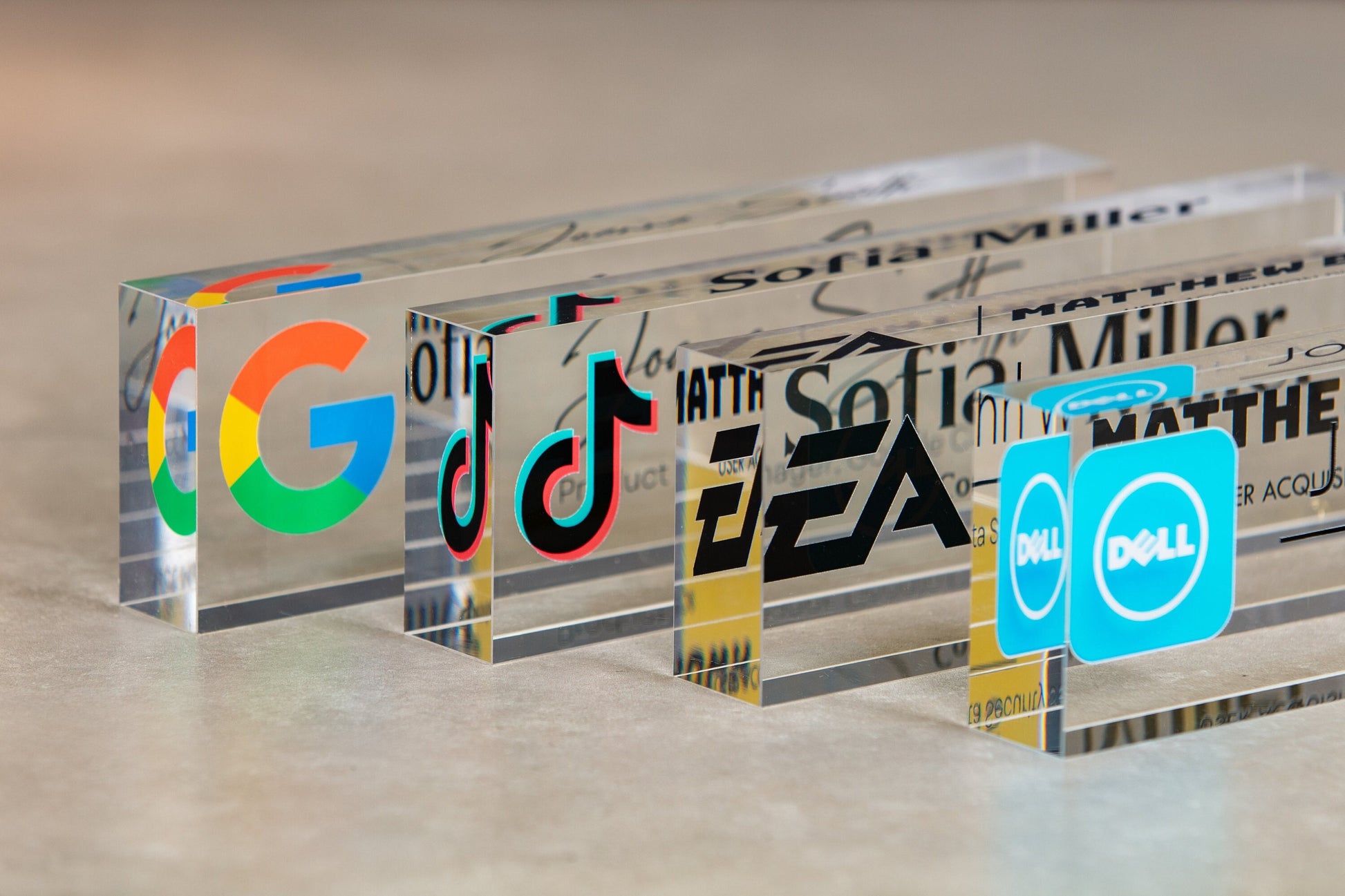 Acrylic Desk Block with Logo - 10x2.75 Executive CEO Plaque, New Job Office Business Decor, Company Staff Name Title Sign, Promotion Gift