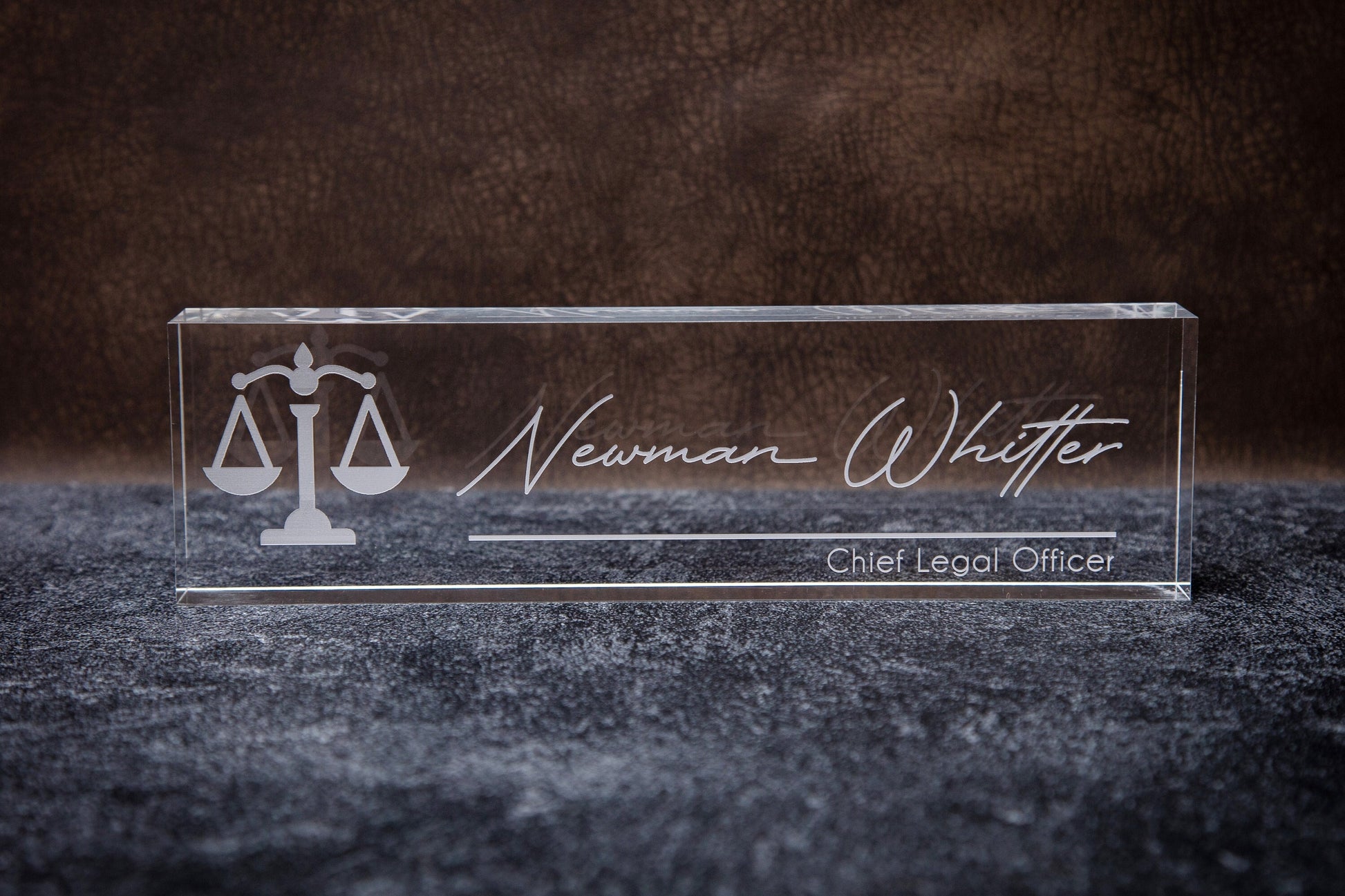 Engraved Desk Block w/ Logo - Minimal Law Practice Desk Sign, Lawyer Attorney Name Sign, New Job Office Decor, Teacher or Promotion Gift