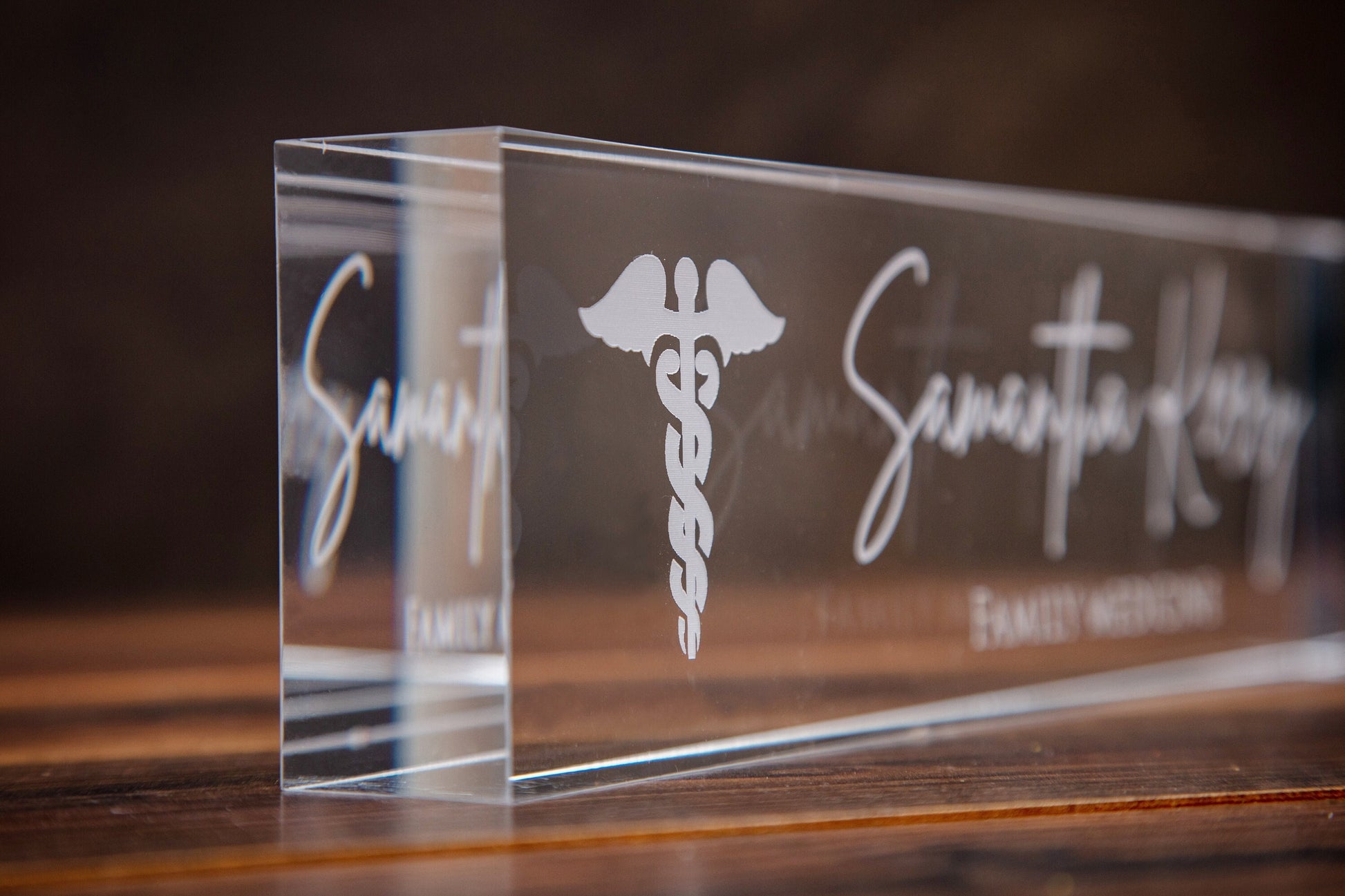 Engraved Desk Block w/ Logo - Minimal Medical Professional Desk CEO, Doctor Name Sign, New Job Office Decor, Corporate or Promotion Gift