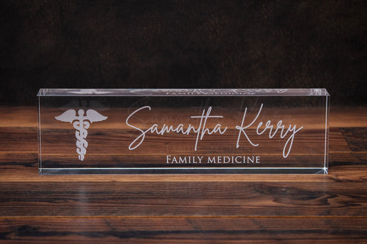 Engraved Desk Block w/ Logo - Minimal Medical Professional Desk CEO, Doctor Name Sign, New Job Office Decor, Corporate or Promotion Gift