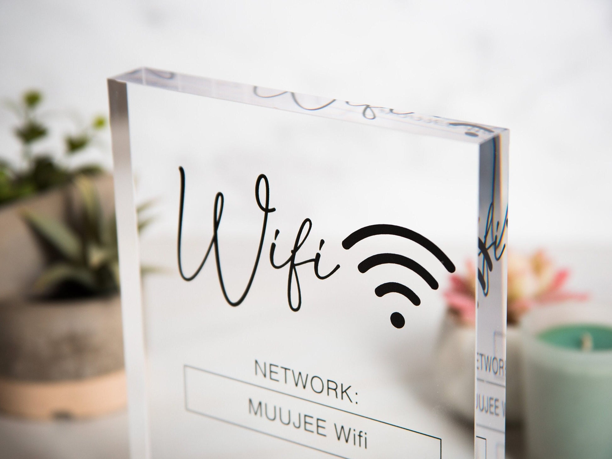 Wifi Password Sign (Acrylic Block) - Custom Internet Table Sign for Home & Airbnb Rental Hotel Small Business Signage New Home Owner's Gift