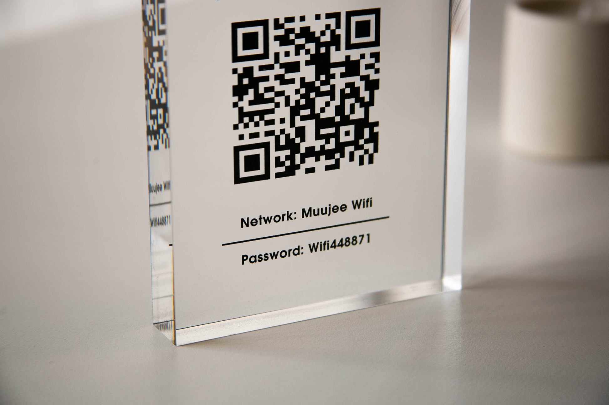 Personalized Acrylic QR Code Wifi Sign (Design 1) - Custom Network Password Table Top Signage Hotel Small Business Resaturants Bars Cafe