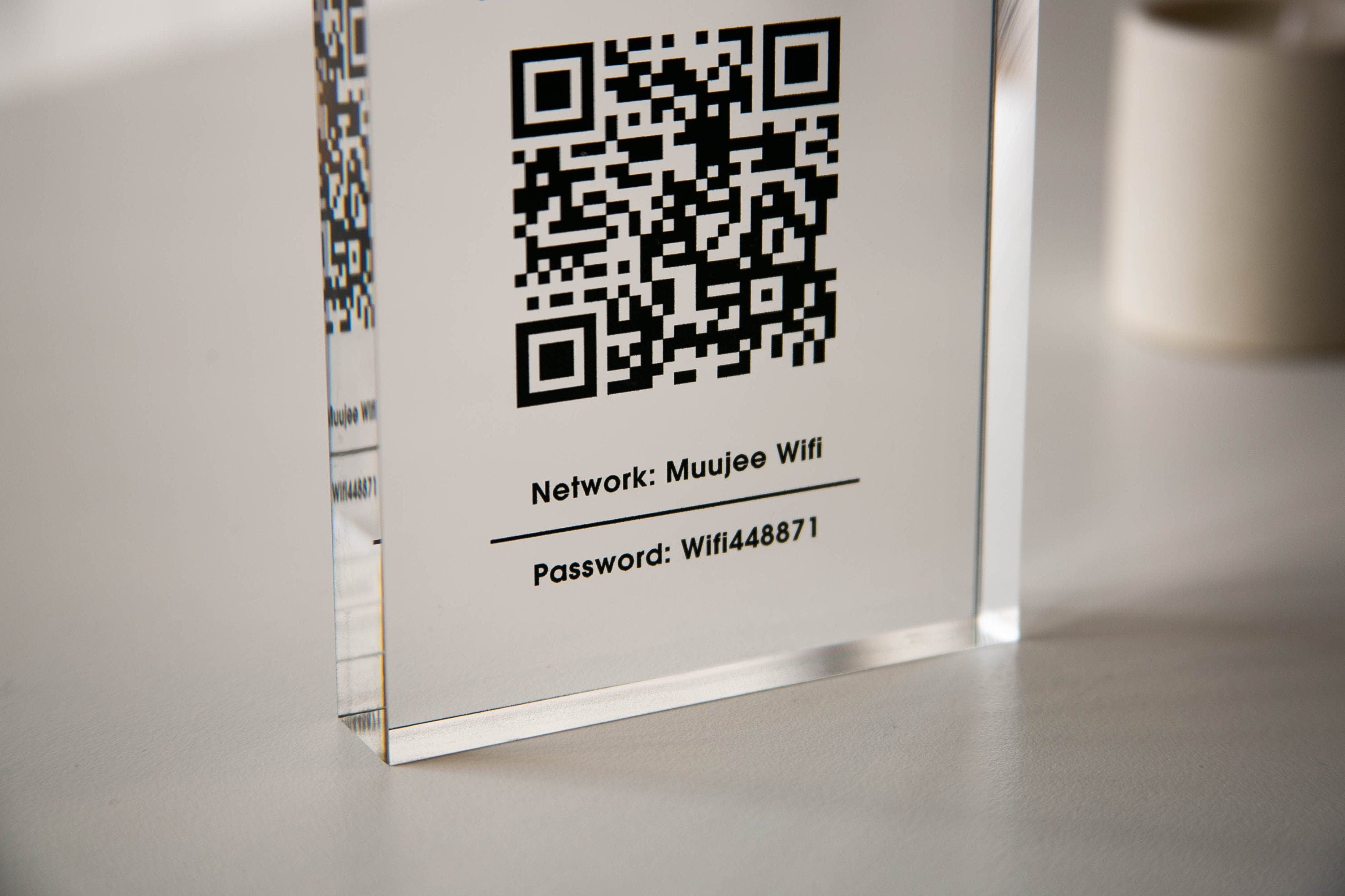 Personalized Acrylic QR Code Wifi Sign (Design 1) - Custom Network Password Table Top Signage Hotel Small Business Resaturants Bars Cafe