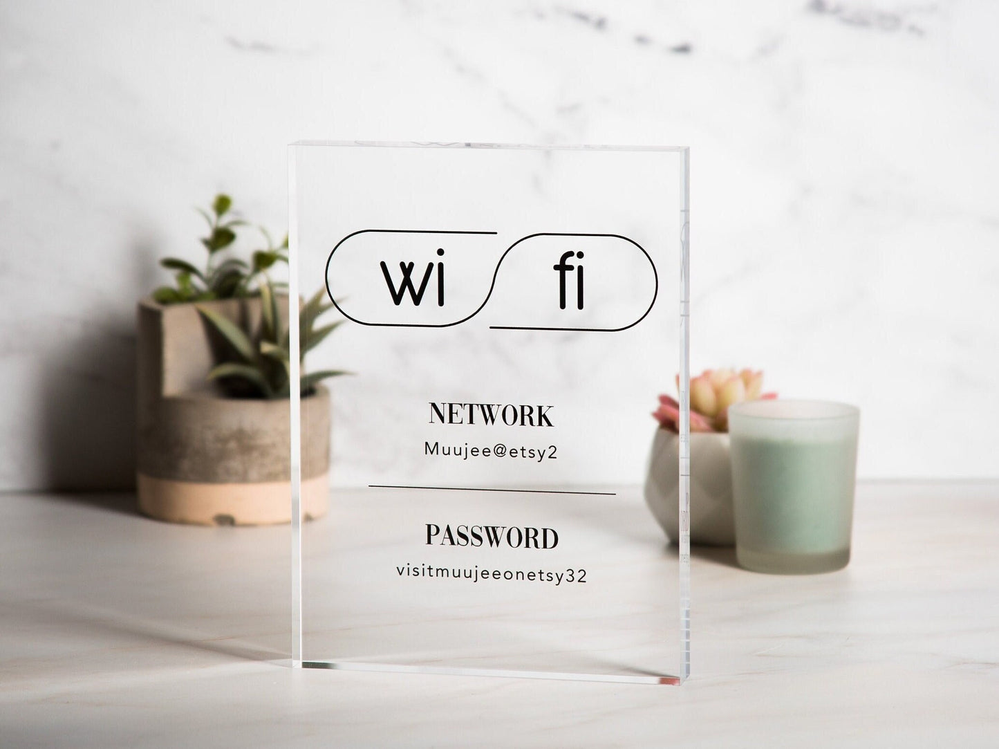 Wifi Password Sign (Acrylic Block) - Custom Home Airbnb Rental Sign for Small Business Hair Nail Salon Station Decor Restaurants Bars Hotel