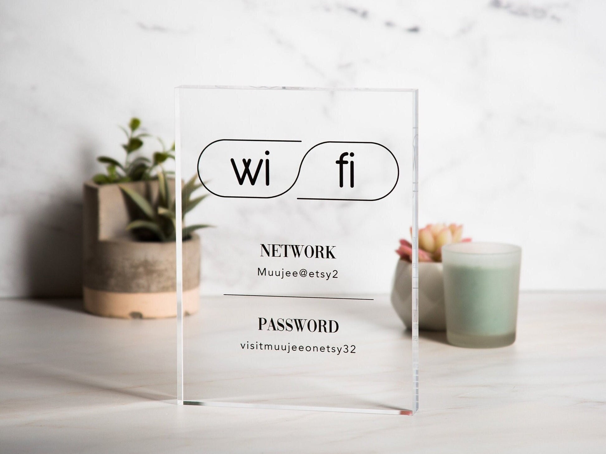 Wifi Password Sign (Acrylic Block) - Custom Home Airbnb Rental Sign for Small Business Hair Nail Salon Station Decor Restaurants Bars Hotel