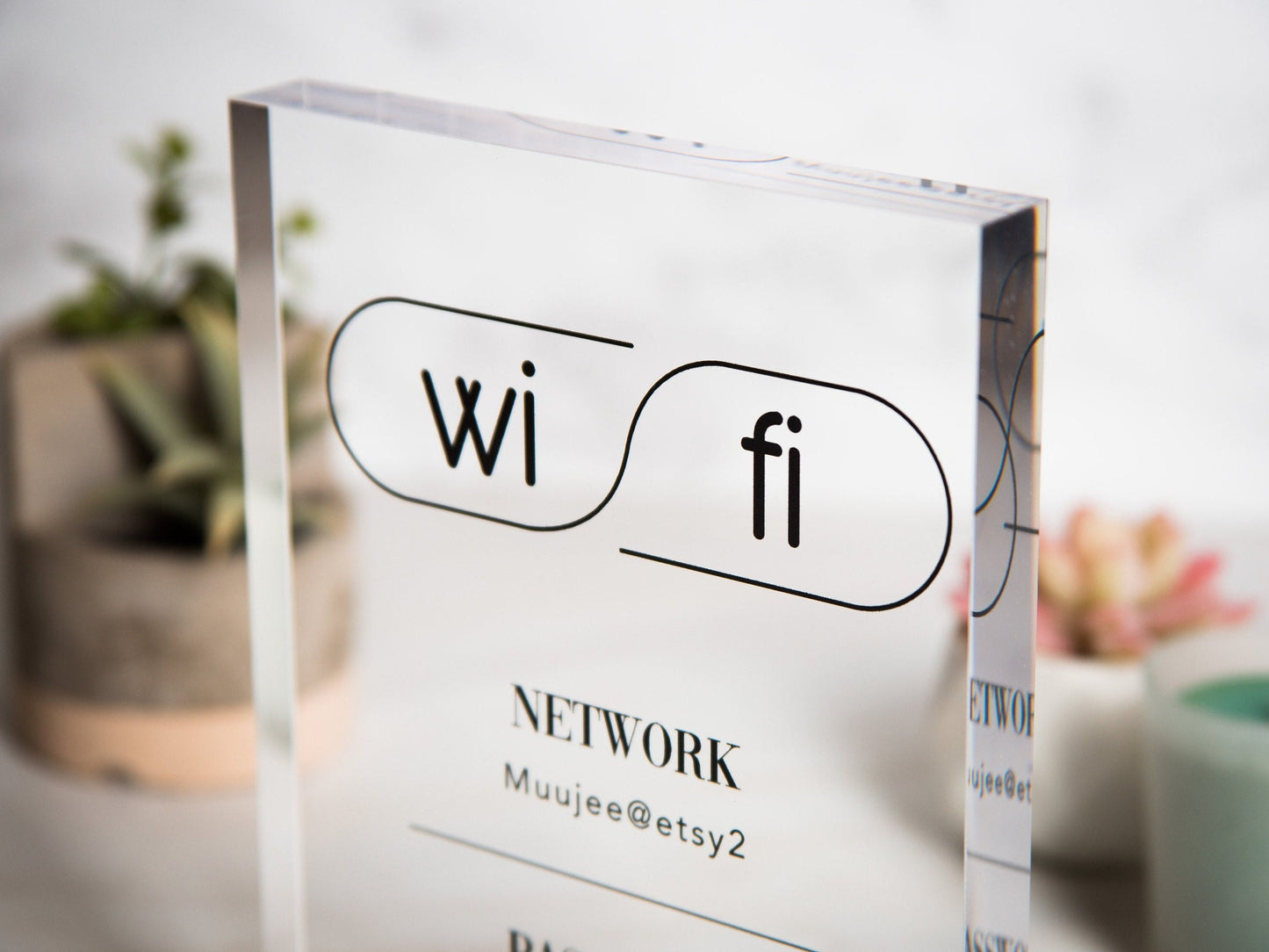 Wifi Password Sign (Acrylic Block) - Custom Home Airbnb Rental Sign for Small Business Hair Nail Salon Station Decor Restaurants Bars Hotel