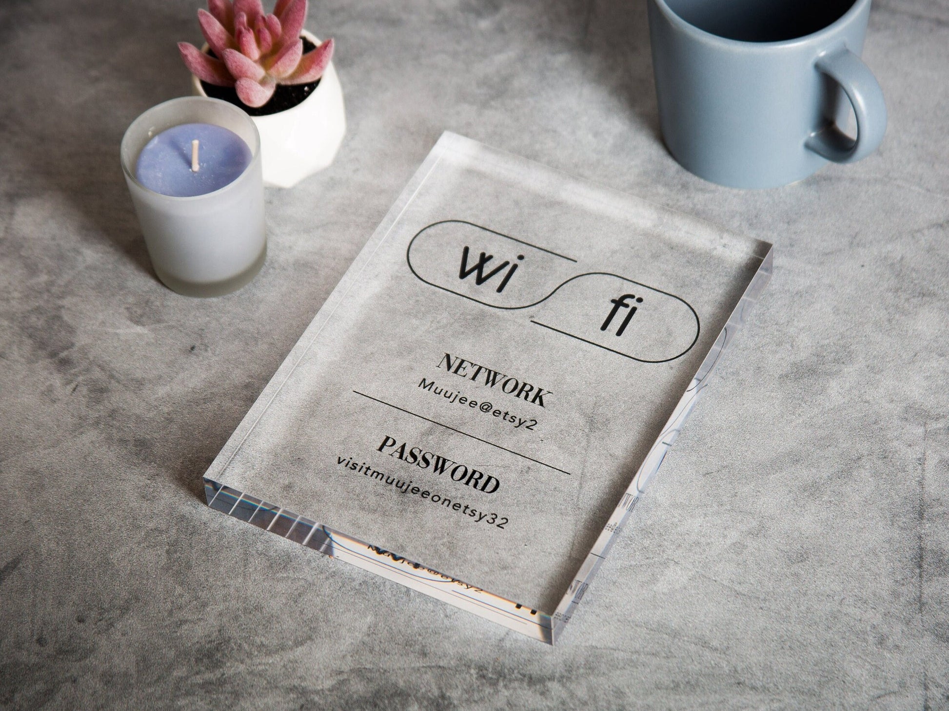 Wifi Password Sign (Acrylic Block) - Custom Home Airbnb Rental Sign for Small Business Hair Nail Salon Station Decor Restaurants Bars Hotel