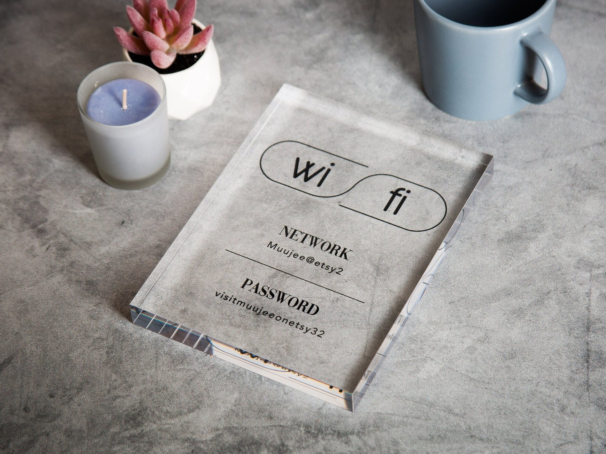 Wifi Password Sign (Acrylic Block) - Custom Home Airbnb Rental Sign for Small Business Hair Nail Salon Station Decor Restaurants Bars Hotel