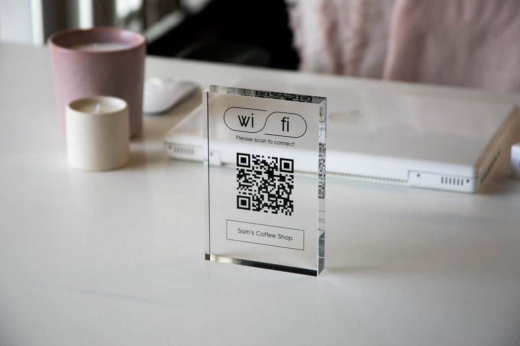 Personalized Acrylic QR Code Wifi Sign (Design 3) - Custom Home Airbnb Hotel Rental Sign for Small Business Beauty Salon Station Decor Bars