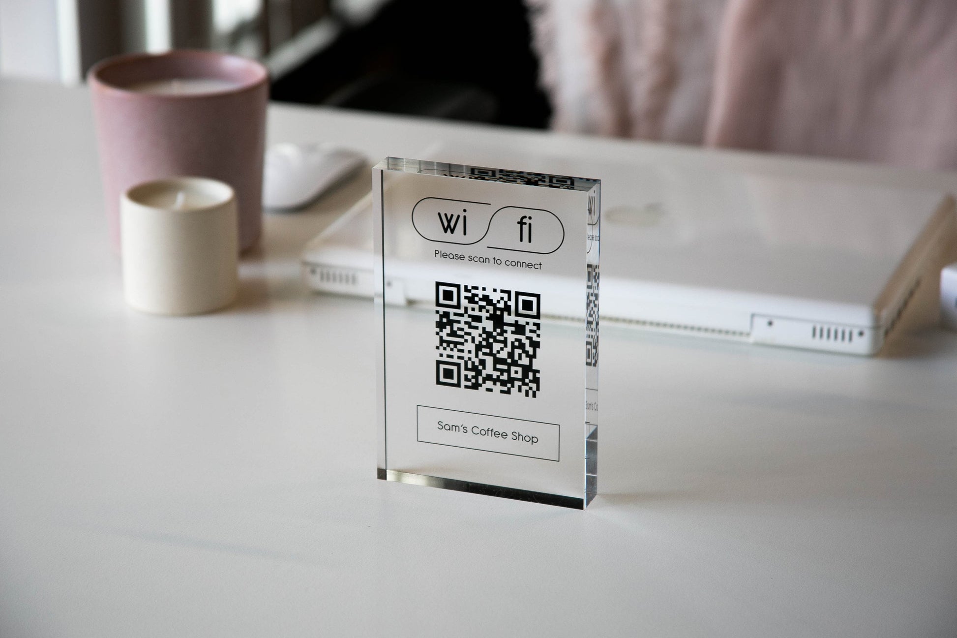 Personalized Acrylic QR Code Wifi Sign (Design 3) - Custom Home Airbnb Hotel Rental Sign for Small Business Beauty Salon Station Decor Bars