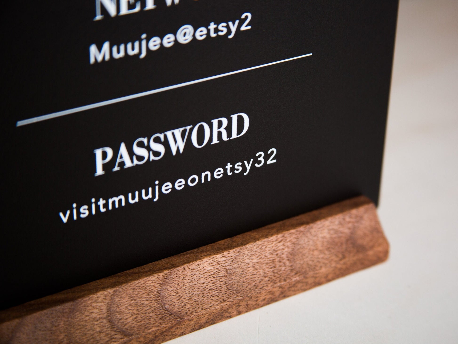 Wifi Acrylic Sign w/ Wood Base - 6.5 x 7.75" Table Signage for Home & Airbnb Rental, Custom Office Small Business Salons Restaurants Bar
