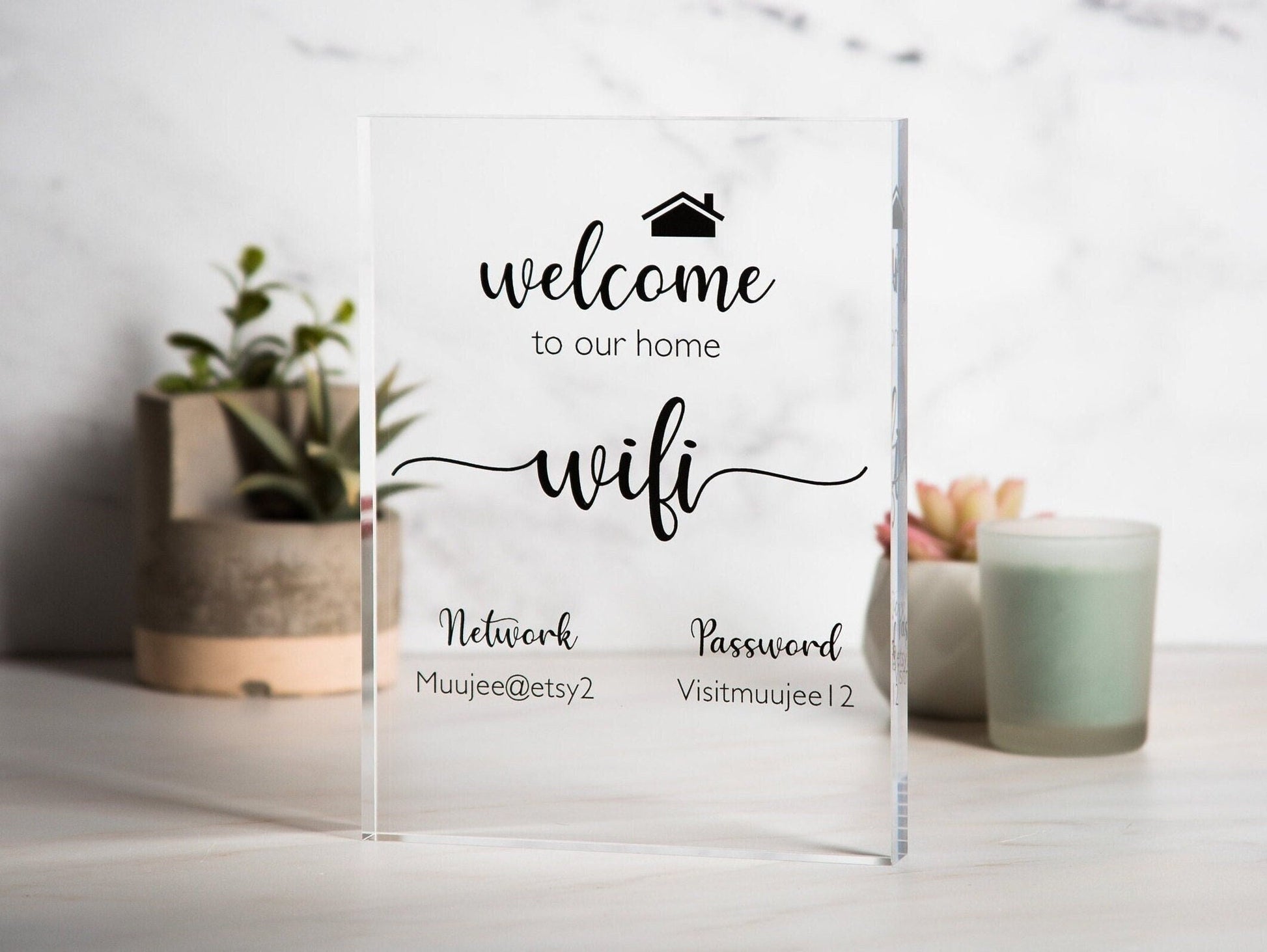 Wifi Password Sign (Acrylic Block) - Custom Guest Table Top Sign for Home Decor Airbnb Rental House Small Business Restaurant Bar Guestroom