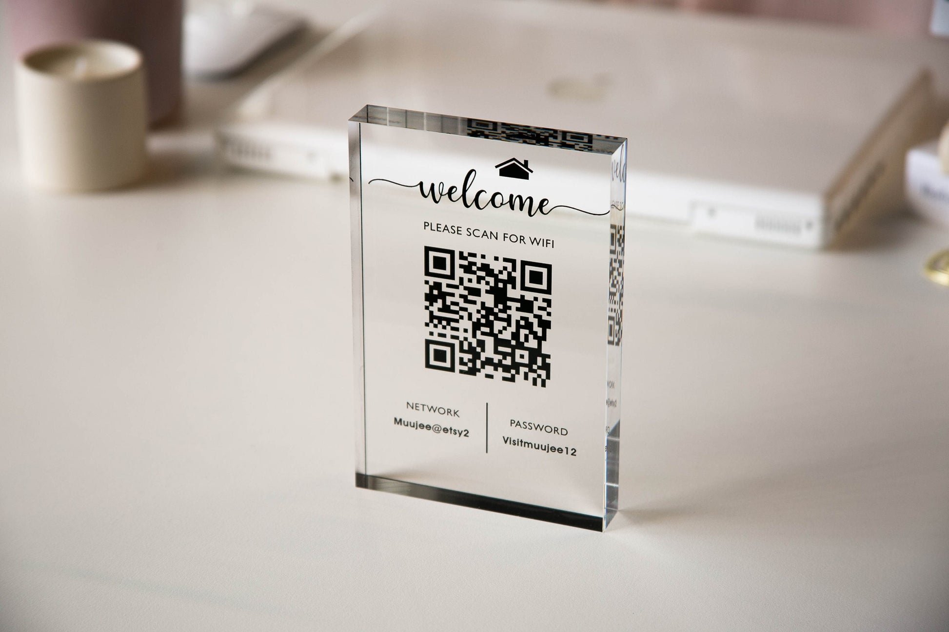 Personalized Acrylic QR Code Wifi Sign (Design 2) - Custom Internet Sign Airbnb Vacation Rental Salon Hotel Guestroom New Home Owner's Gift