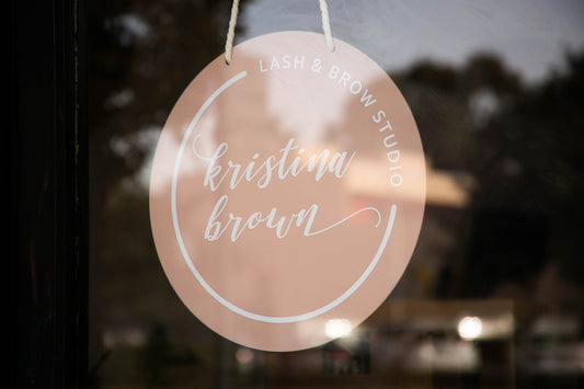 Round Hanging Acrylic Sign (Logo) w/ White Rope - custom signage for office home rental door, small business logo sign, trade show signs