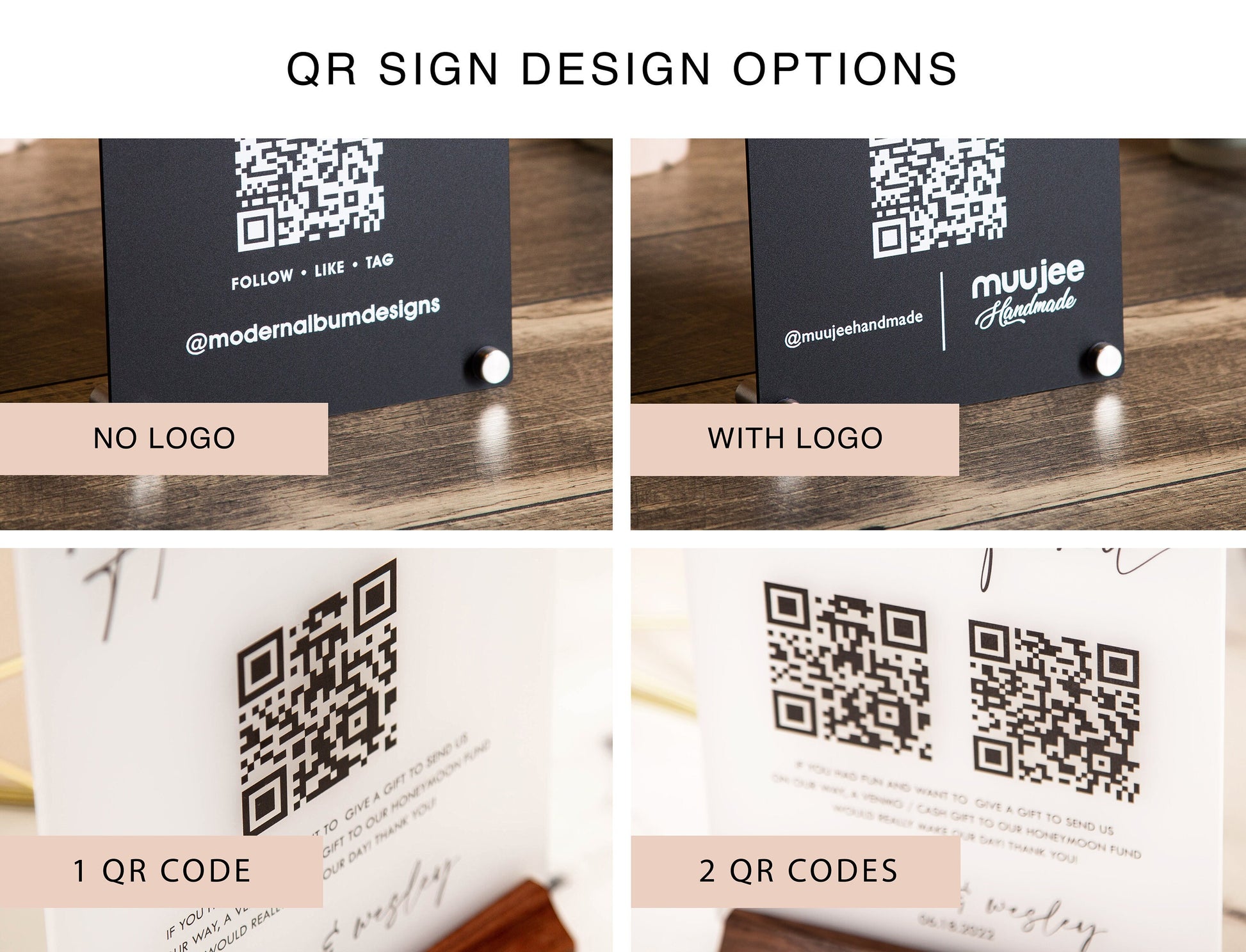Arched QR Code Social Media Sign - 6x7.75" Scannable Table Desk Signage, Social Media for Small Business, Office Salon Restaurant Bar Signs