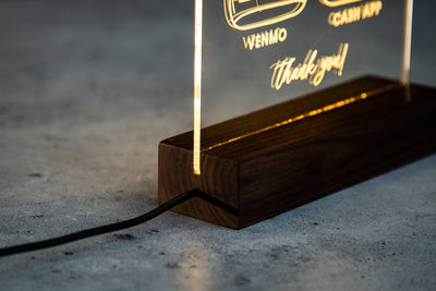 Arched QR Code Sign & Light Up LED Stand (Virtual Tip Jar) - Scan for Tips Payment Venmo Paypal Cashapp, Restaurant Bars Bartender Sign