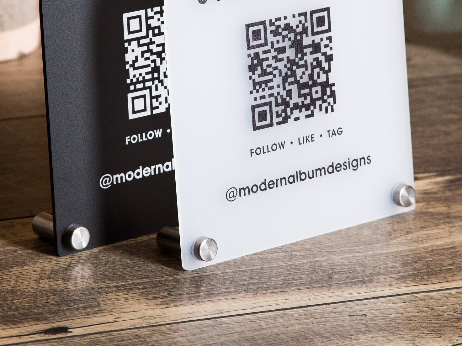 Arched QR Code Social Media Sign - 6x7.75" Scannable Table Desk Signage, Social Media for Small Business, Custom Salon Restaurant Bar Signs