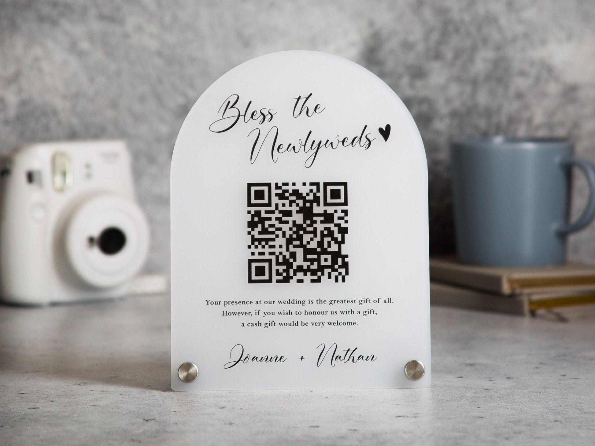 Arched QR Code (Wedding Sign) - 6x7.75" Scannable Acrylic Sign, Wedding Cash Gift Table Decoration, Venmo Paypal Donation