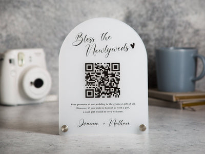 Arched QR Code (Wedding Sign) - 6x7.75" Scannable Acrylic Sign, Wedding Cash Gift Table Decoration, Venmo Paypal Donation