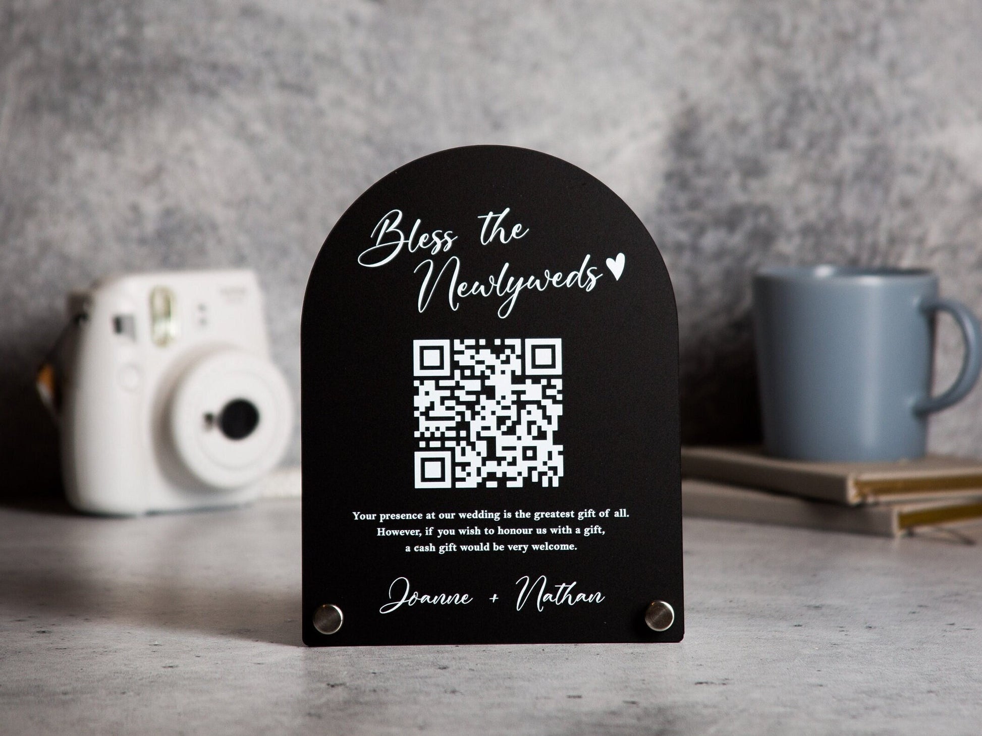 Arched QR Code (Wedding Sign) - 6x7.75" Scannable Acrylic Sign, Wedding Cash Gift Table Decoration, Venmo Paypal Donation