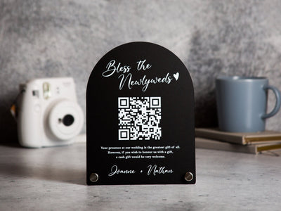 Arched QR Code (Wedding Sign) - 6x7.75" Scannable Acrylic Sign, Wedding Cash Gift Table Decoration, Venmo Paypal Donation