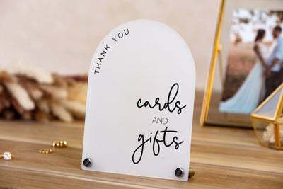 Arch Wedding Table Sign (Design 5) - 6 x 7.5" Cards and Gifts Custom Acrylic Signs, Wedding Reception Decorations, Thank you Guests Signage