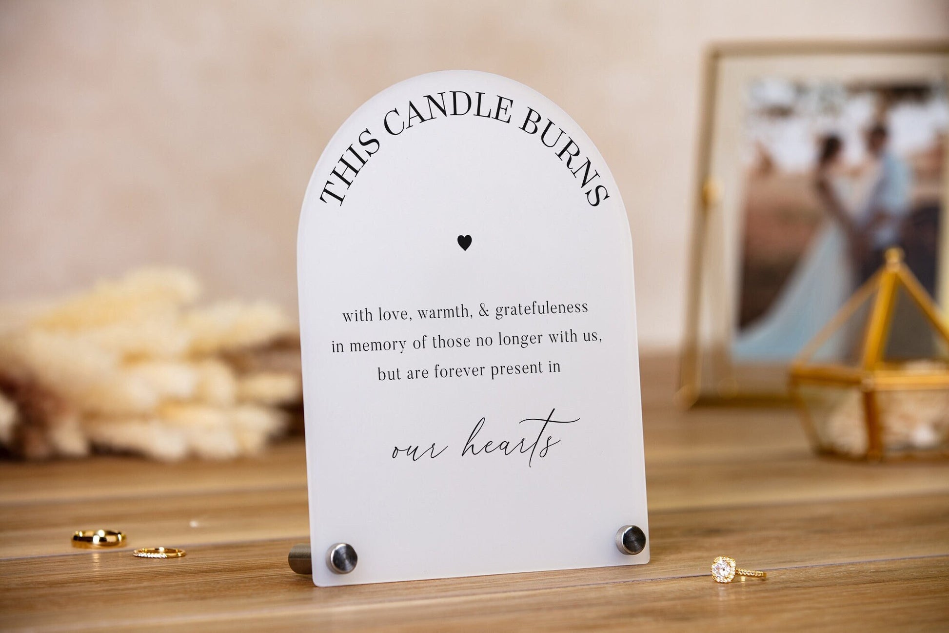 Arch Wedding Table Sign (Design 8) - 6 x 7.5" In Loving Memory This Candle Burns, Guest Book Table Signage, Custom Reception Sign