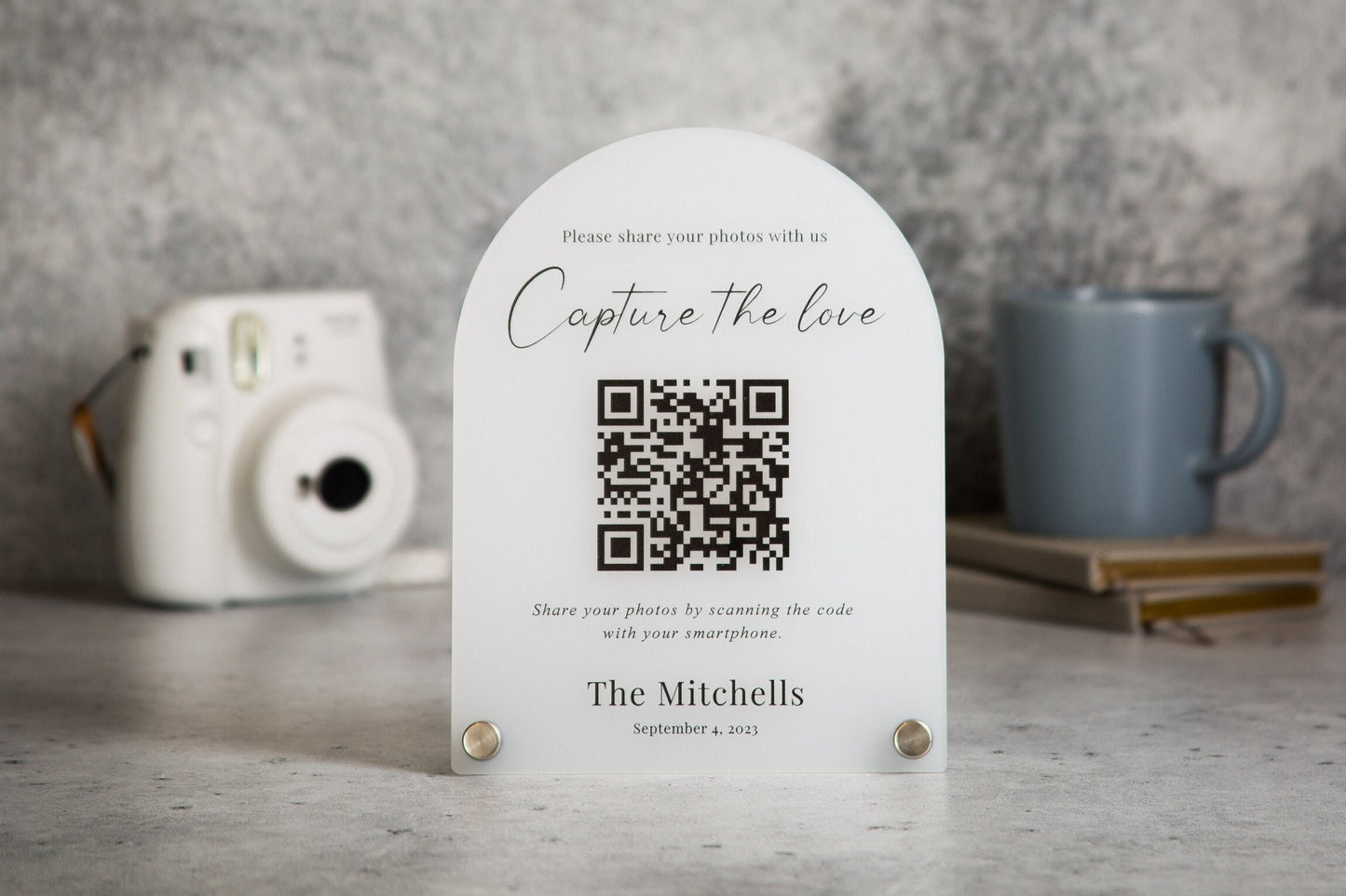 Arched QR Code (Wedding Sign) - 6x7.75" Scannable Acrylic Sign, Wedding Table Decor, Capture The Love Wedding Sign, Share your photos