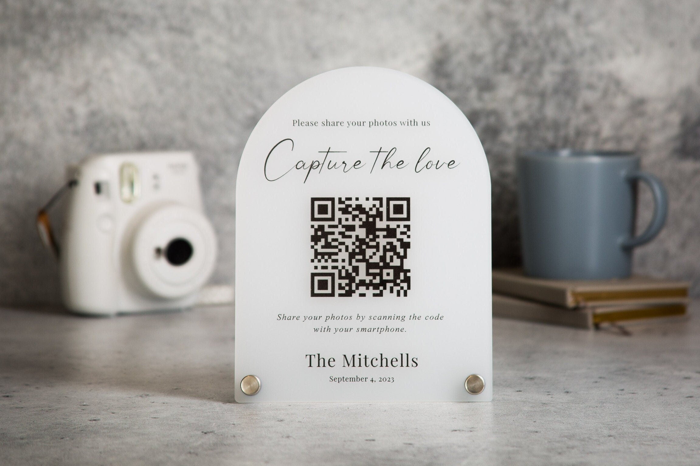 Arched QR Code (Wedding Sign) - 6x7.75" Scannable Acrylic Sign, Wedding Table Decor, Capture The Love Wedding Sign, Share your photos