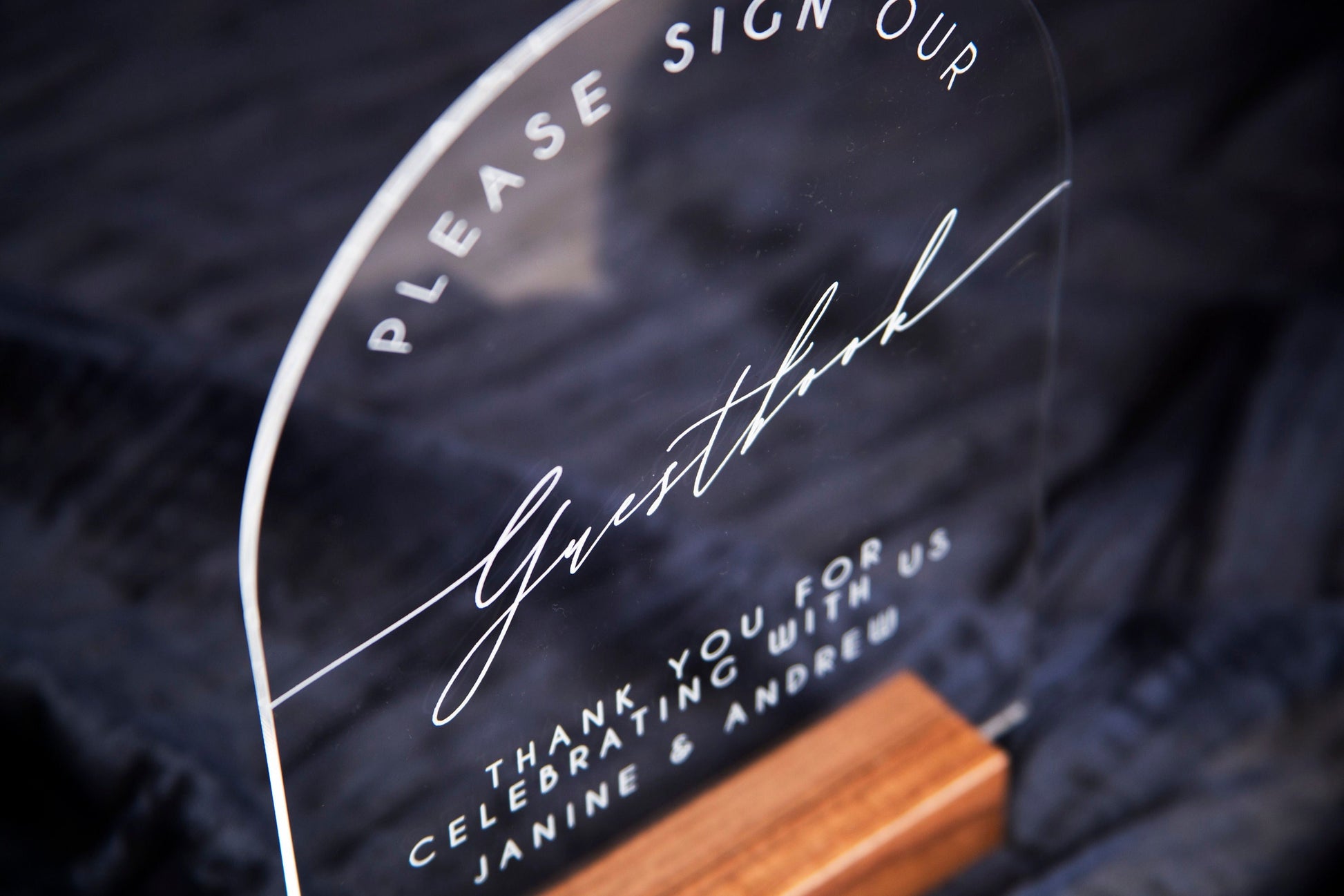 Modern Arch Acrylic Guest Book Sign w/ Wood Stand - 5.9 x 7.72" Please Sign Our Guestbook Sign for Table Decor, Signage for Guest Book