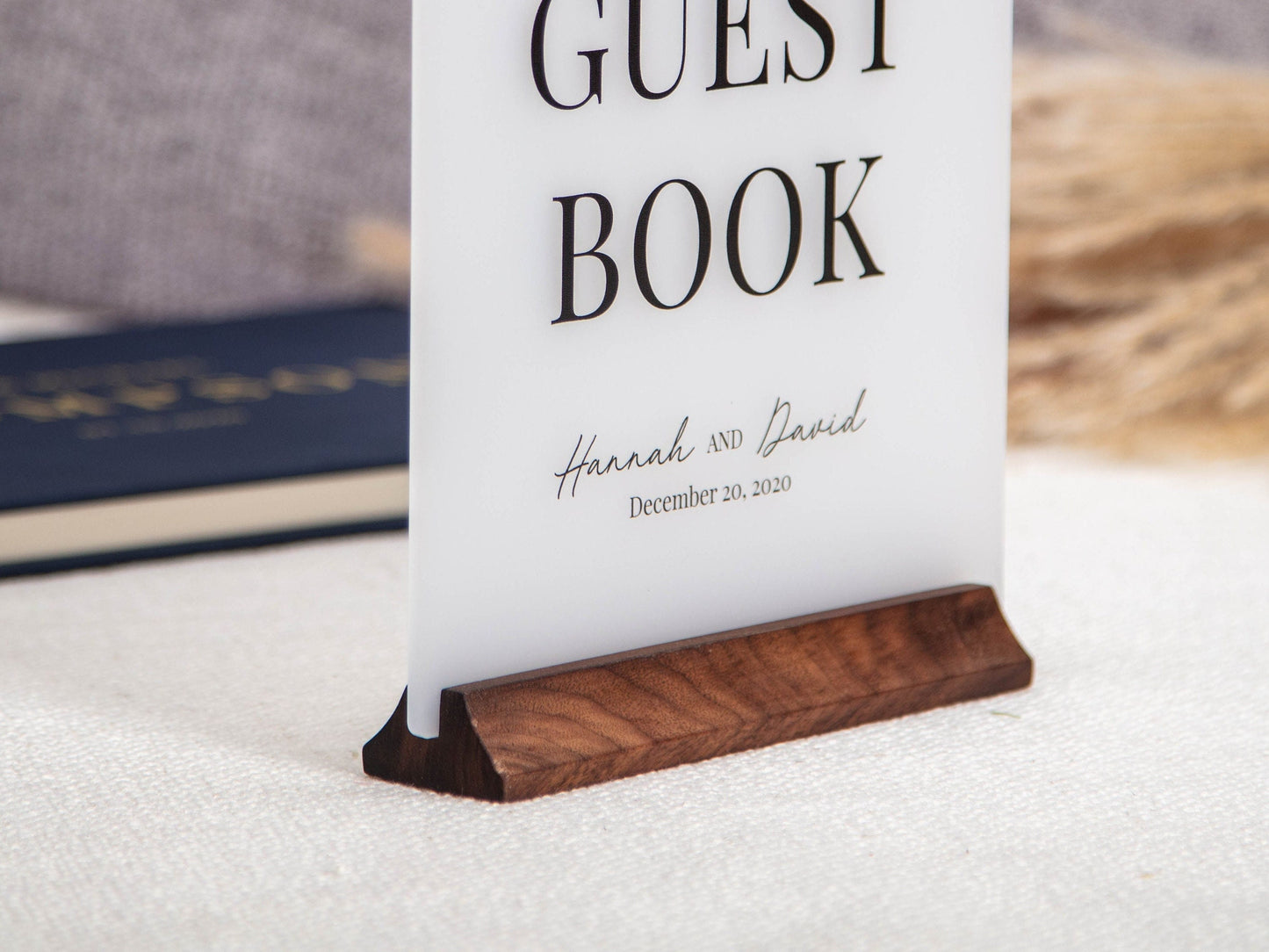 Ice Acrylic Guest Book Sign w/ Wood Stand - 6.5 x 7.75" Please Sign Our Guestbook Sign for Table Decor, Signage for Guest Book