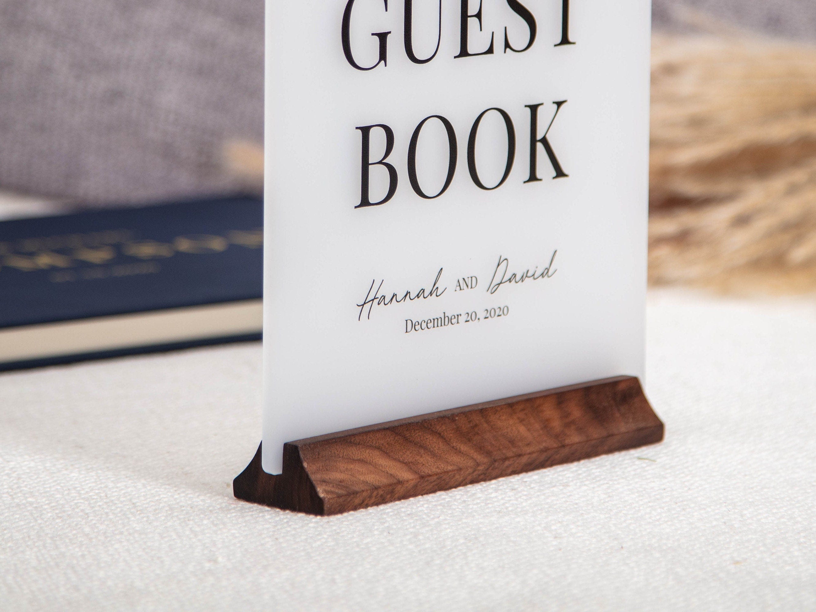 Ice Acrylic Guest Book Sign w/ Wood Stand - 6.5 x 7.75" Please Sign Our Guestbook Sign for Table Decor, Signage for Guest Book