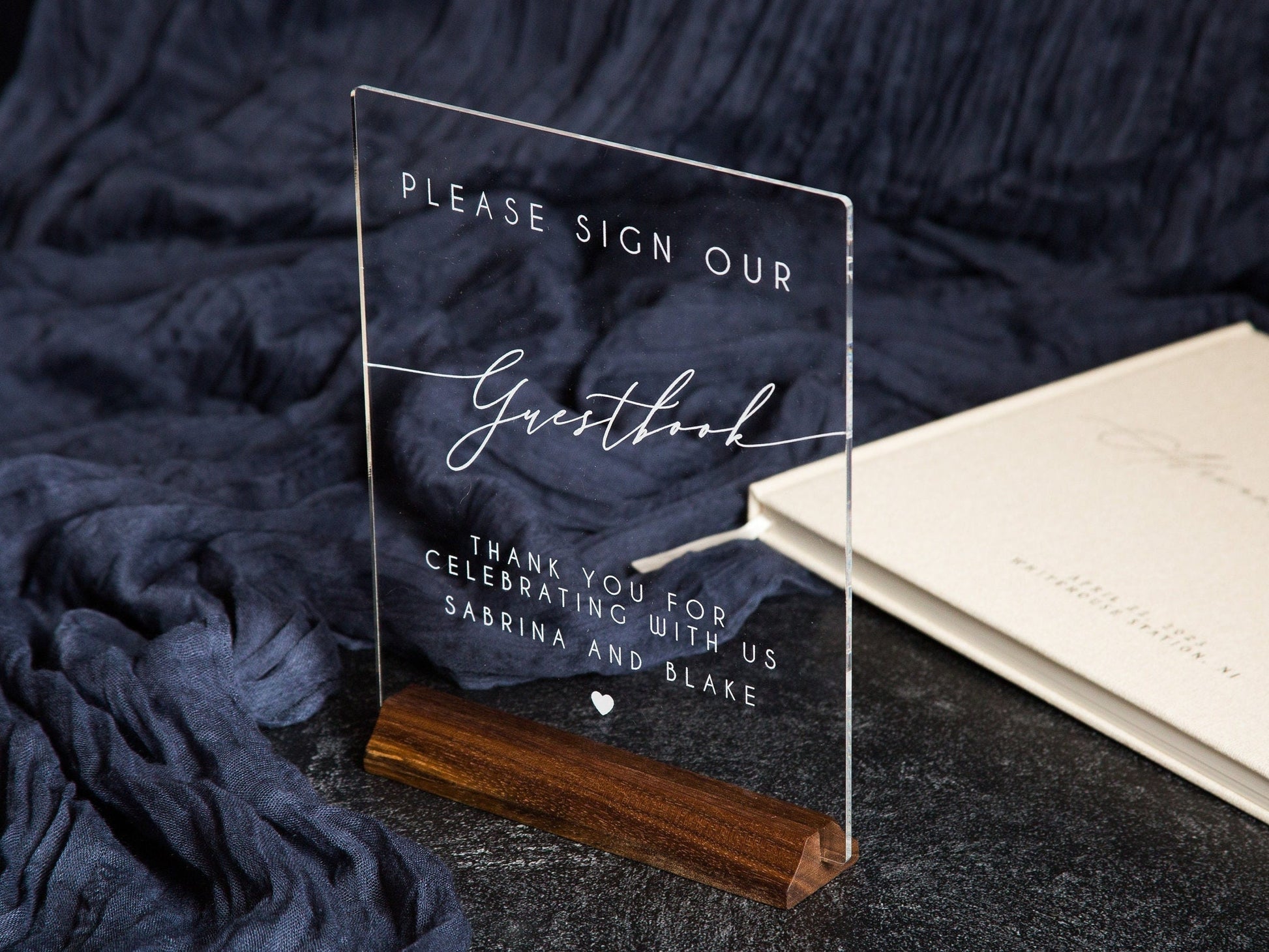 Clear Acrylic Guest Book Sign w/ Wood Stand - 6.5 x 7.75" Please Sign Our Guestbook Sign for Table Decor, Signage for Guest Book