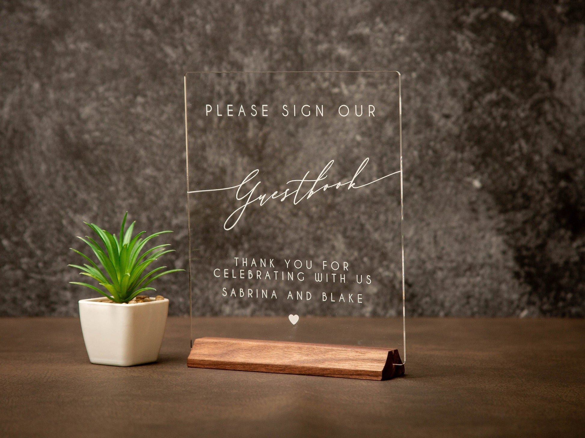 Clear Acrylic Guest Book Sign w/ Wood Stand - 6.5 x 7.75" Please Sign Our Guestbook Sign for Table Decor, Signage for Guest Book
