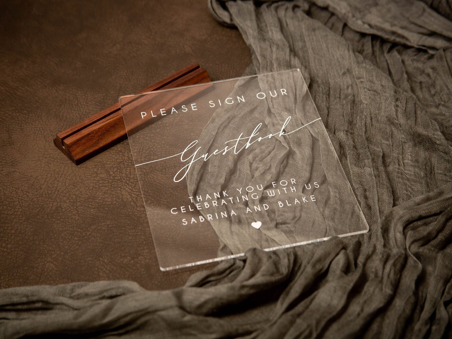 Clear Acrylic Guest Book Sign w/ Wood Stand - 6.5 x 7.75" Please Sign Our Guestbook Sign for Table Decor, Signage for Guest Book