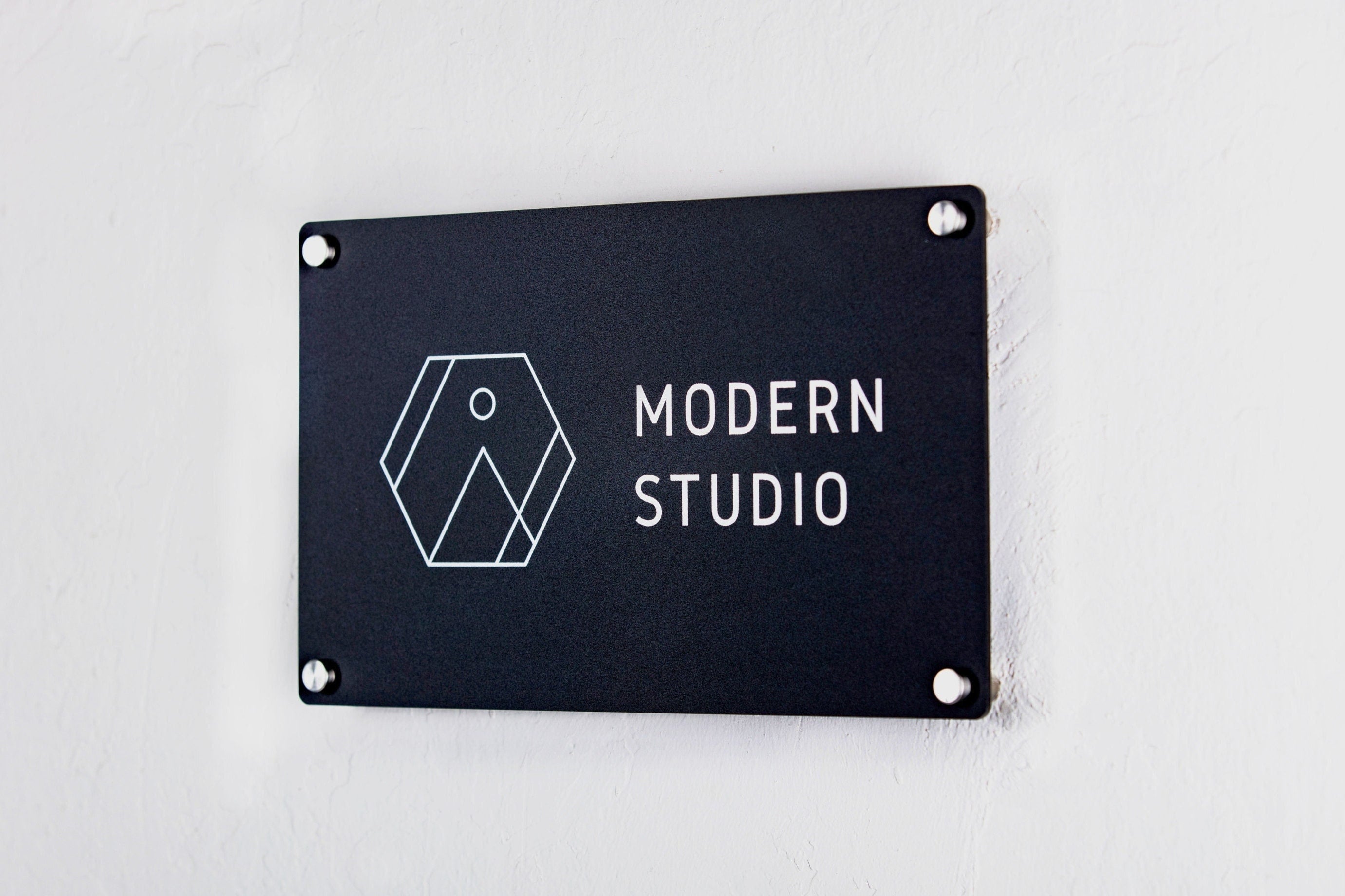 Black Acrylic Office Door Sign w/ Metal Stand Offs - 11.5x7 Custom Personalized Logo, Office Wall Decor, Salon Sign, Office Storefront