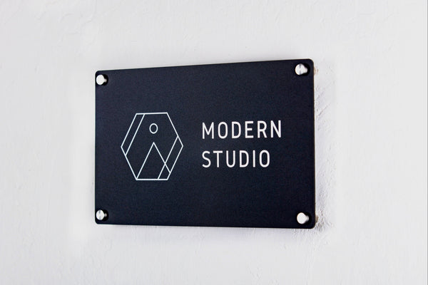 Black Acrylic Office Door Sign w/ Metal Stand Offs - 11.5x7 Custom Personalized Logo, Office Wall Decor, Salon Sign, Office Storefront