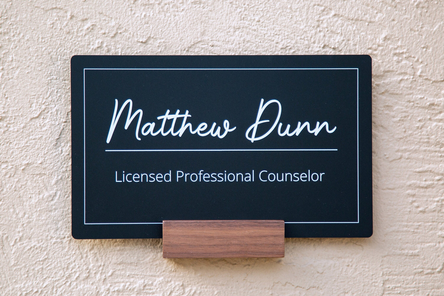 Black Wall Door Interchangeable Name Plate w/ Wood Stand- 11.5x7" Personalized Custom Name Sign for Home & Office Wall, New Job Office Decor