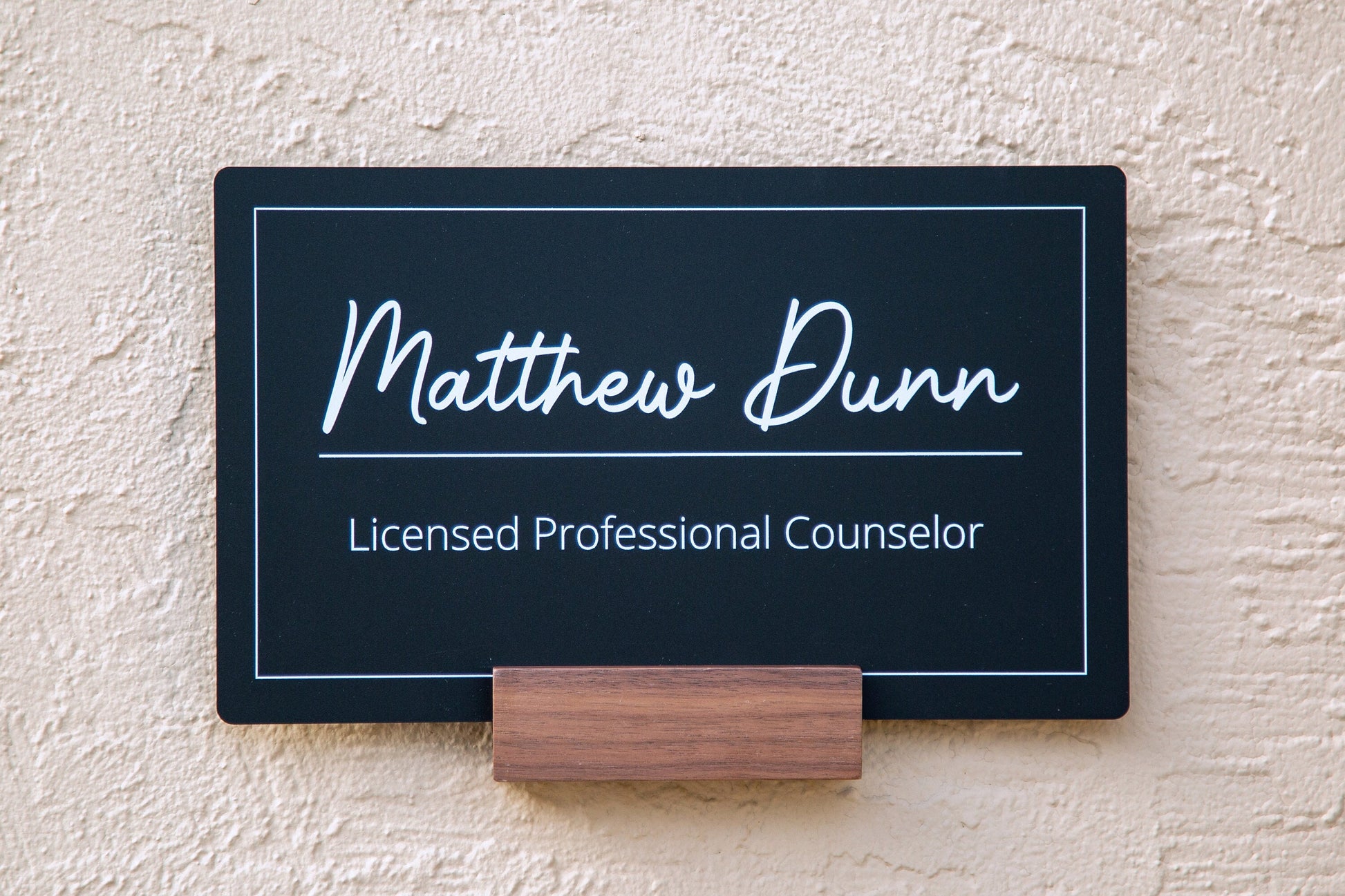 Black Wall Door Interchangeable Name Plate w/ Wood Stand- 11.5x7" Personalized Custom Name Sign for Home & Office Wall, New Job Office Decor
