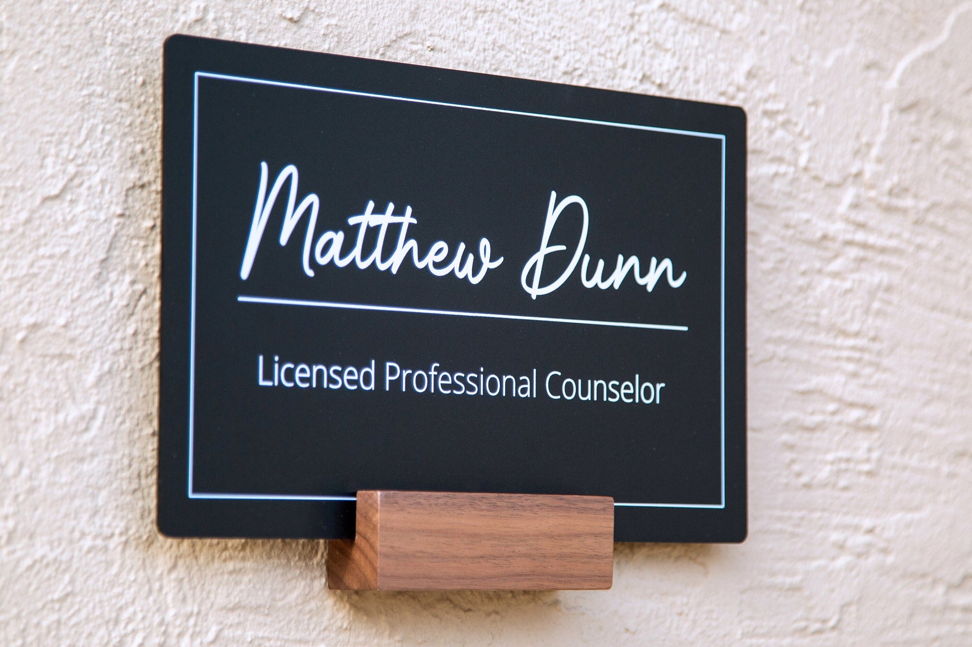 Black Wall Door Interchangeable Name Plate w/ Wood Stand- 11.5x7" Personalized Custom Name Sign for Home & Office Wall, New Job Office Decor
