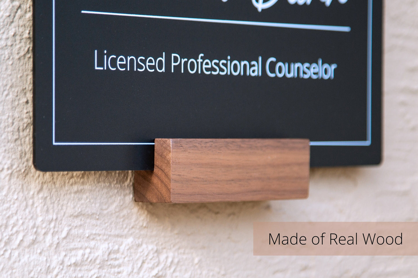 Black Wall Door Interchangeable Name Plate w/ Wood Stand- 11.5x7" Personalized Custom Name Sign for Home & Office Wall, New Job Office Decor