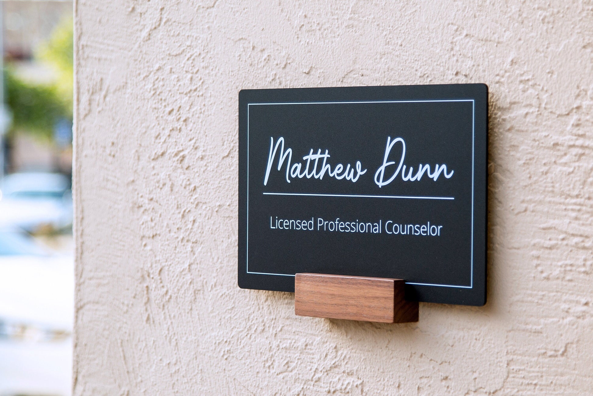 Black Wall Door Interchangeable Name Plate w/ Wood Stand- 11.5x7" Personalized Custom Name Sign for Home & Office Wall, New Job Office Decor