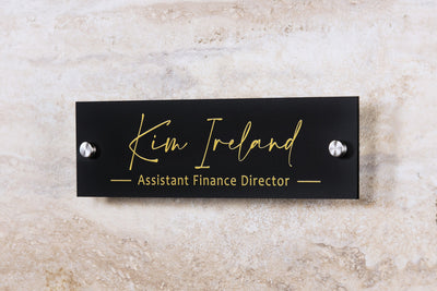Personalized Wall Sign Name Plate (Gold Text) - 10x2.75" Door Office Sign, Executive CEO Sign, New Job Office Decor Promotion Mom Dad Gift