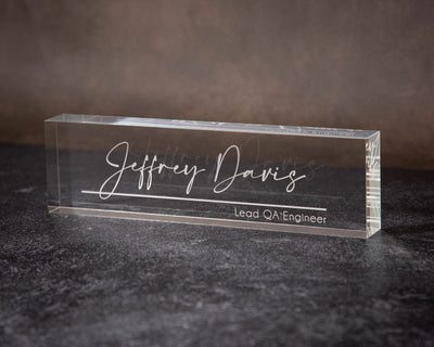 Engraved Desk Block - Minimal Executive CEO Desk Sign, Real Estate, Teacher Name Sign, New Job Employee Office Decor, Staff Corporate Gift