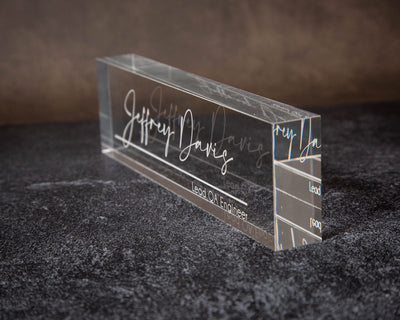 Engraved Desk Block - Minimal Executive CEO Desk Sign, Real Estate, Teacher Name Sign, New Job Employee Office Decor, Staff Corporate Gift